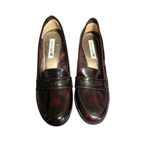 American Eagle  Brown Burgundy Penny Loafers Shoes 2" Heel Vtg  Sz 10 preppy 80s